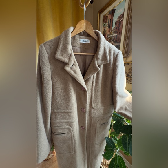 100% Camel Hair & Satin Vintage Long-Line Peacoat Size 10 in Warm Tan - Picture 8 of 15